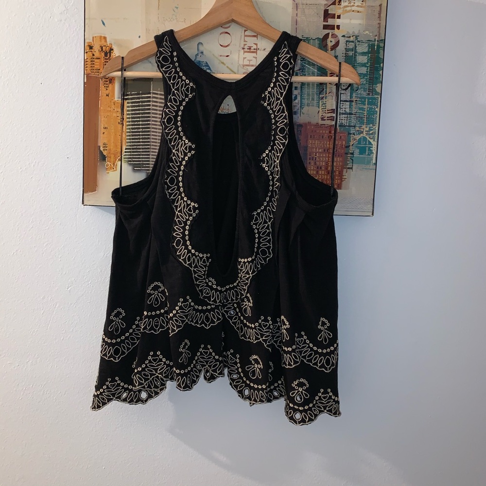 FREE PEOPLE Black Scalloped Open Back Slub Tank S - Picture 5 of 9